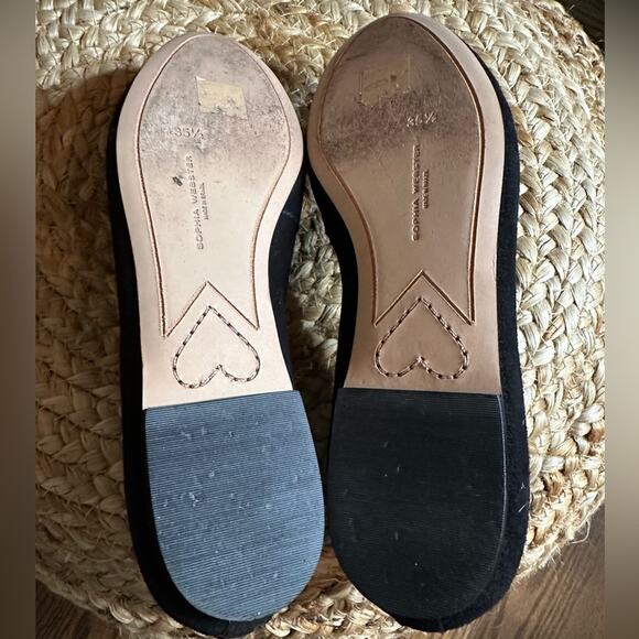 Sophia Webster Bo Pom-Pom Black Suede Leather Ballet Flats Size 5 (35.5) - Picture 7 of 8